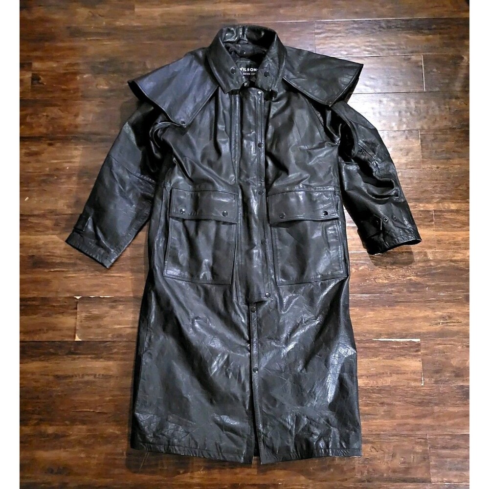 Vtg Wilsons Leather Mens S Black Long Trench Coat Duster Thinsulate Lined Button